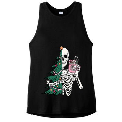 Funny Christmas Sorta Merry Sorta Scary Skeleton Xmas Tree Ladies PosiCharge Tri-Blend Wicking Tank