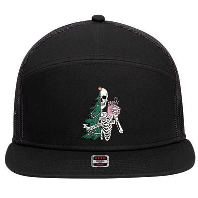 Funny Christmas Sorta Merry Sorta Scary Skeleton Xmas Tree 7 Panel Mesh Trucker Snapback Hat