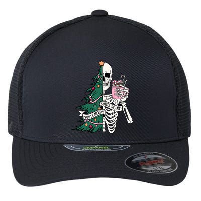 Funny Christmas Sorta Merry Sorta Scary Skeleton Xmas Tree Flexfit Unipanel Trucker Cap