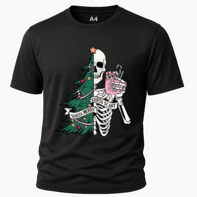 Funny Christmas Sorta Merry Sorta Scary Skeleton Xmas Tree Performance Shirt