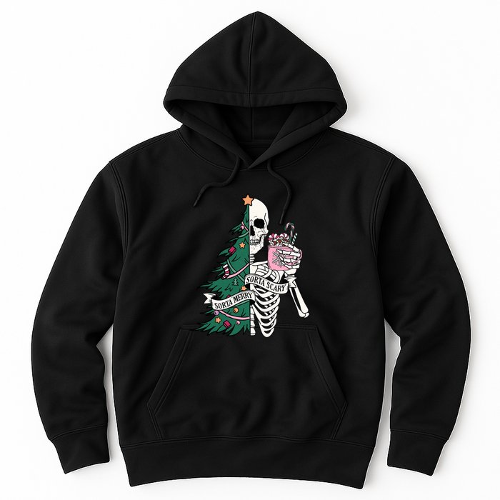 Funny Christmas Sorta Merry Sorta Scary Skeleton Xmas Tree Hoodie