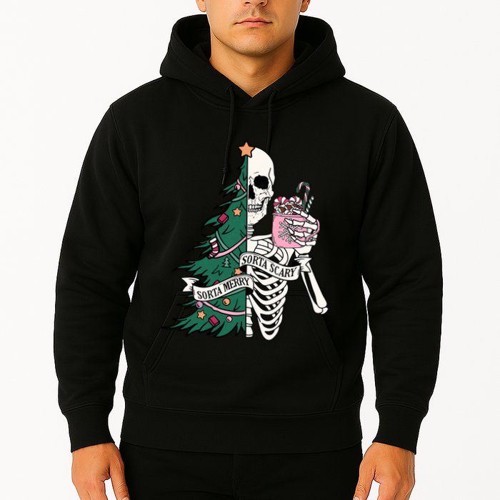 Funny Christmas Sorta Merry Sorta Scary Skeleton Xmas Tree Hoodie