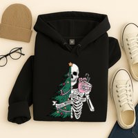 Funny Christmas Sorta Merry Sorta Scary Skeleton Xmas Tree Hoodie