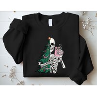 Funny Christmas Sorta Merry Sorta Scary Skeleton Xmas Tree Sweatshirt