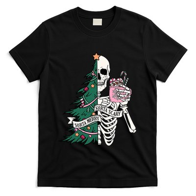 Funny Christmas Sorta Merry Sorta Scary Skeleton Xmas Tree T-Shirt