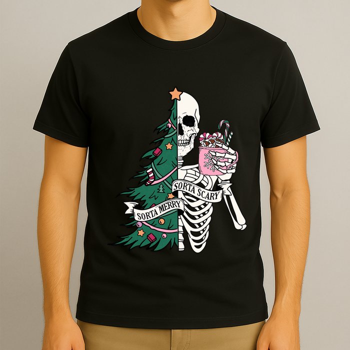 Funny Christmas Sorta Merry Sorta Scary Skeleton Xmas Tree T-Shirt