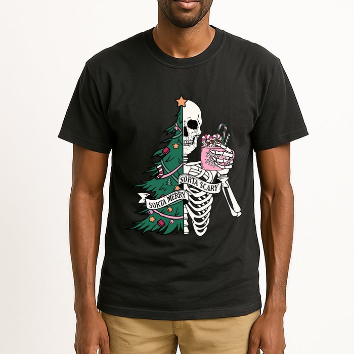 Funny Christmas Sorta Merry Sorta Scary Skeleton Xmas Tree Tall T-Shirt