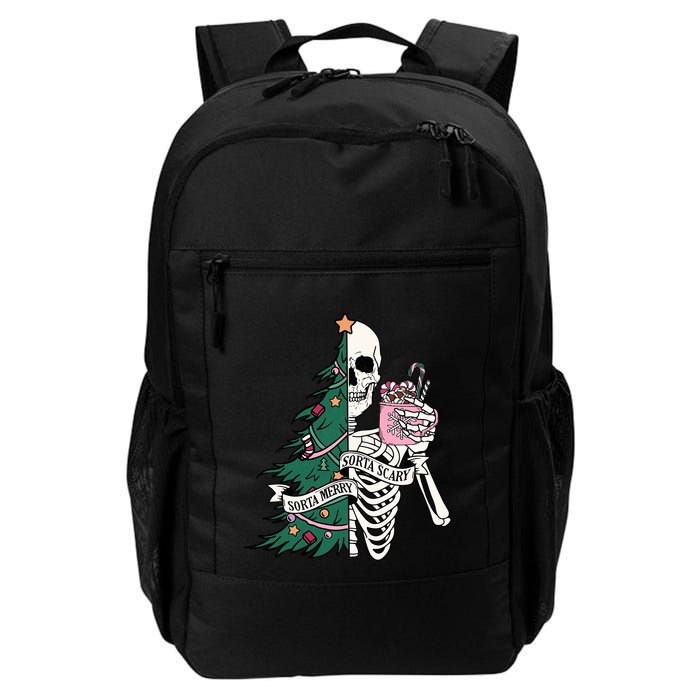 Funny Christmas Sorta Merry Sorta Scary Skeleton Xmas Tree Backpack