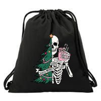 Funny Christmas Sorta Merry Sorta Scary Skeleton Xmas Tree Drawstring Bag