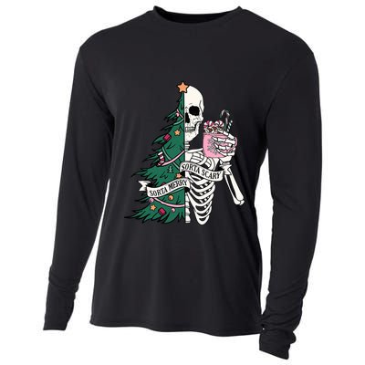 Funny Christmas Sorta Merry Sorta Scary Skeleton Xmas Tree Cooling Performance Long Sleeve Crew
