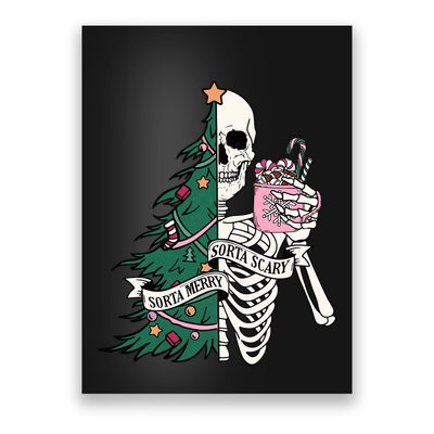 Funny Christmas Sorta Merry Sorta Scary Skeleton Xmas Tree Poster