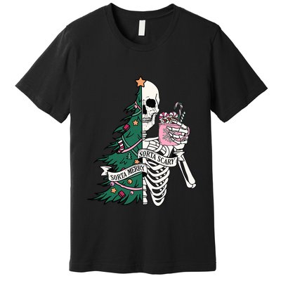 Funny Christmas Sorta Merry Sorta Scary Skeleton Xmas Tree Premium T-Shirt