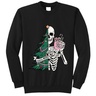 Funny Christmas Sorta Merry Sorta Scary Skeleton Xmas Tree Tall Sweatshirt