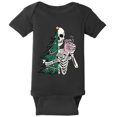 Funny Christmas Sorta Merry Sorta Scary Skeleton Xmas Tree Baby Bodysuit
