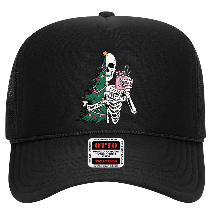 Funny Christmas Sorta Merry Sorta Scary Skeleton Xmas Tree Trucker Hat