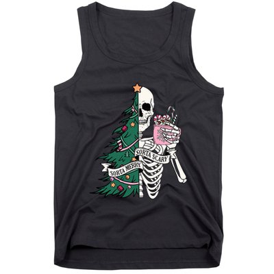 Funny Christmas Sorta Merry Sorta Scary Skeleton Xmas Tree Tank Top