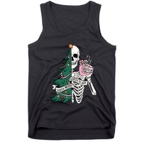Funny Christmas Sorta Merry Sorta Scary Skeleton Xmas Tree Tank Top