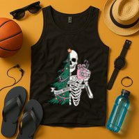 Funny Christmas Sorta Merry Sorta Scary Skeleton Xmas Tree Tank Top