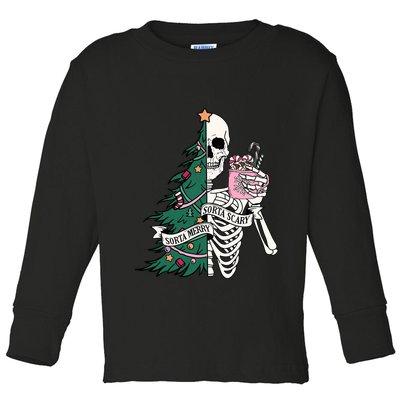 Funny Christmas Sorta Merry Sorta Scary Skeleton Xmas Tree Toddler Long Sleeve Shirt