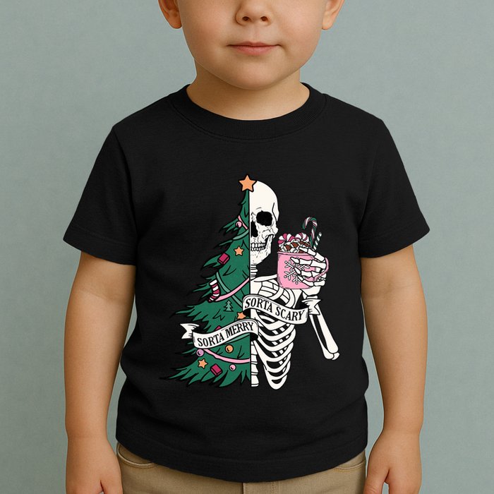 Funny Christmas Sorta Merry Sorta Scary Skeleton Xmas Tree Toddler T-Shirt