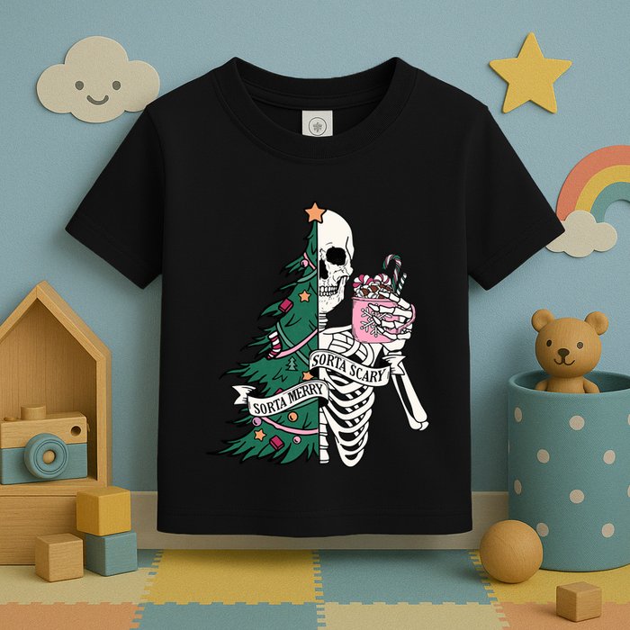 Funny Christmas Sorta Merry Sorta Scary Skeleton Xmas Tree Toddler T-Shirt