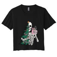Funny Christmas Sorta Merry Sorta Scary Skeleton Xmas Tree Crop Top