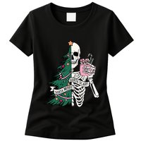 Funny Christmas Sorta Merry Sorta Scary Skeleton Xmas Tree Womens T-Shirt