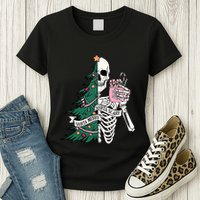 Funny Christmas Sorta Merry Sorta Scary Skeleton Xmas Tree Womens T-Shirt