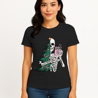 Funny Christmas Sorta Merry Sorta Scary Skeleton Xmas Tree Womens T-Shirt