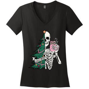 Funny Christmas Sorta Merry Sorta Scary Skeleton Xmas Tree Women's V-Neck T-Shirt