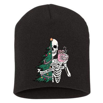 Funny Christmas Sorta Merry Sorta Scary Skeleton Xmas Tree Short Acrylic Beanie
