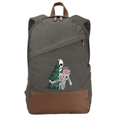 Funny Christmas Sorta Merry Sorta Scary Skeleton Xmas Tree Cotton Canvas Backpack