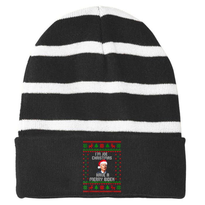 Funny Confused Santa Joe Biden Christmas Striped Beanie with Solid Band