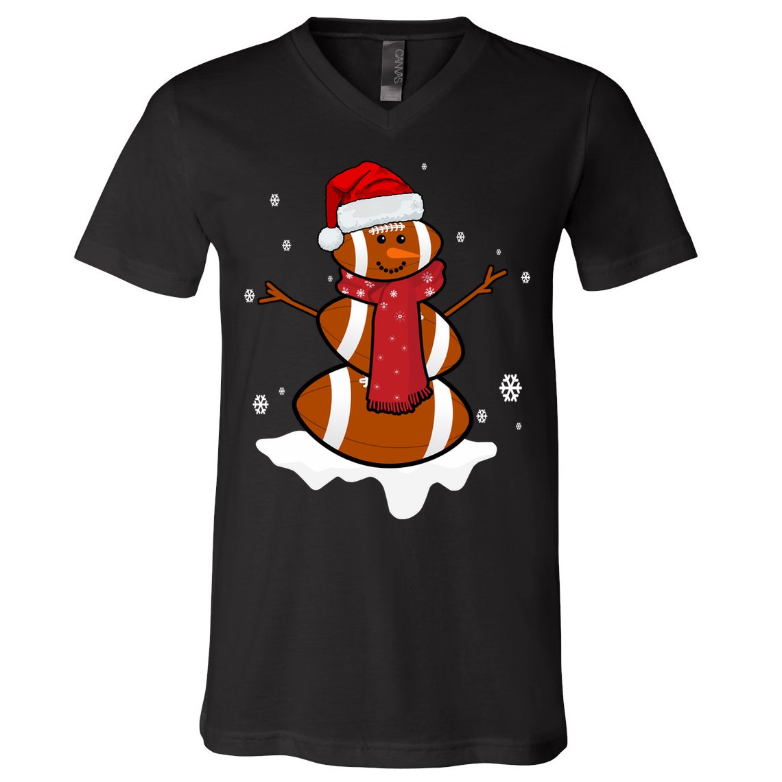 Football Christmas Snowman V-Neck T-Shirt