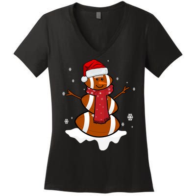 Football Christmas Snowman Women's V-Neck T-Shirt