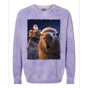 Funny Capybara Selfie Santa Xmas Christmas Colorblast Crewneck Sweatshirt