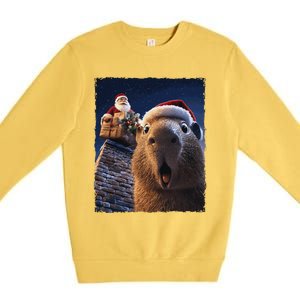 Funny Capybara Selfie Santa Xmas Christmas Premium Crewneck Sweatshirt