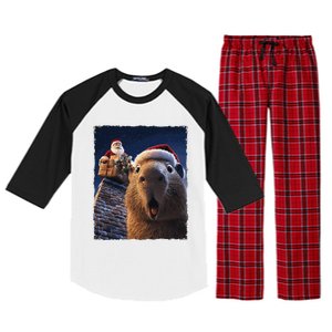 Funny Capybara Selfie Santa Xmas Christmas Raglan Sleeve Pajama Set