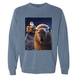 Funny Capybara Selfie Santa Xmas Christmas Garment-Dyed Sweatshirt