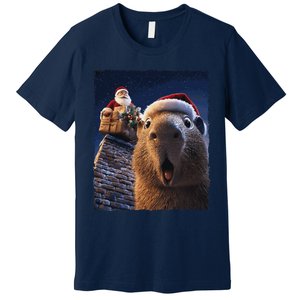 Funny Capybara Selfie Santa Xmas Christmas Premium T-Shirt