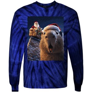 Funny Capybara Selfie Santa Xmas Christmas Tie-Dye Long Sleeve Shirt