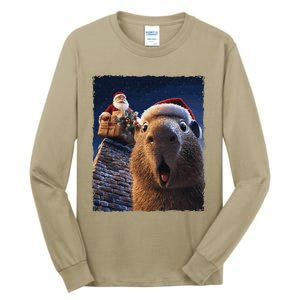 Funny Capybara Selfie Santa Xmas Christmas Tall Long Sleeve T-Shirt