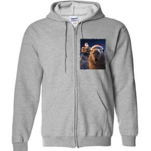 Funny Capybara Selfie Santa Xmas Christmas Full Zip Hoodie