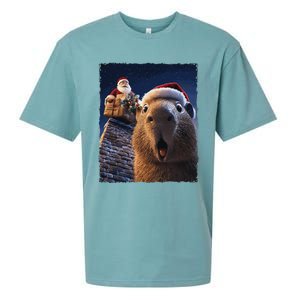 Funny Capybara Selfie Santa Xmas Christmas Sueded Cloud Jersey T-Shirt