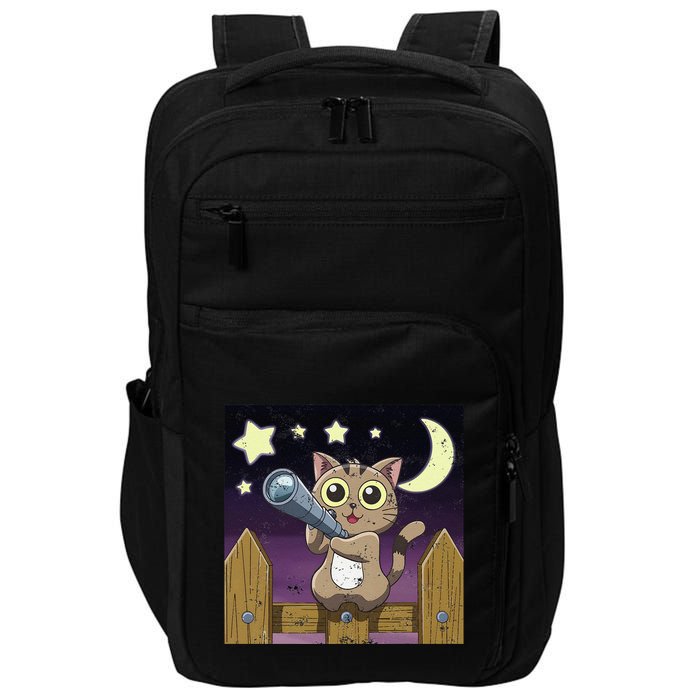 Funny Cat Stargazing With Telescope Impact Tech Backpack