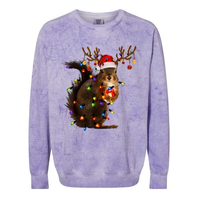 Funny Christmas Squirrel Lights Reindeer Christmas Costume Colorblast Crewneck Sweatshirt