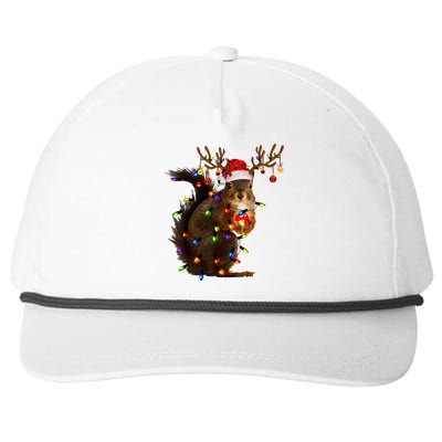 Funny Christmas Squirrel Lights Reindeer Christmas Costume Snapback Five-Panel Rope Hat