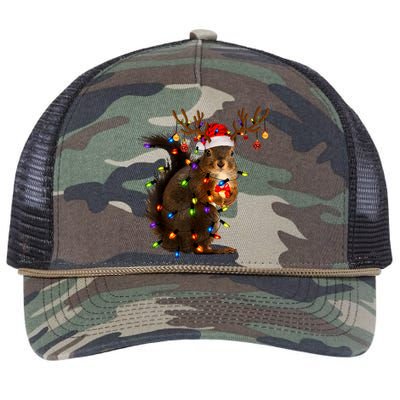 Funny Christmas Squirrel Lights Reindeer Christmas Costume Retro Rope Trucker Hat Cap