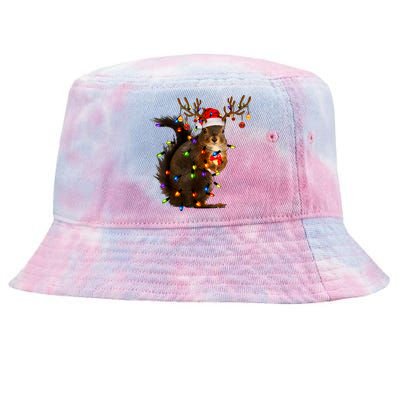 Funny Christmas Squirrel Lights Reindeer Christmas Costume Tie-Dyed Bucket Hat