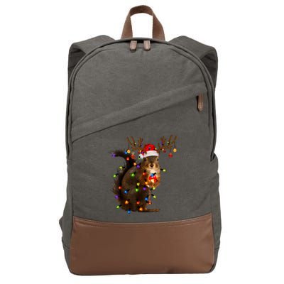 Funny Christmas Squirrel Lights Reindeer Christmas Costume Cotton Canvas Backpack